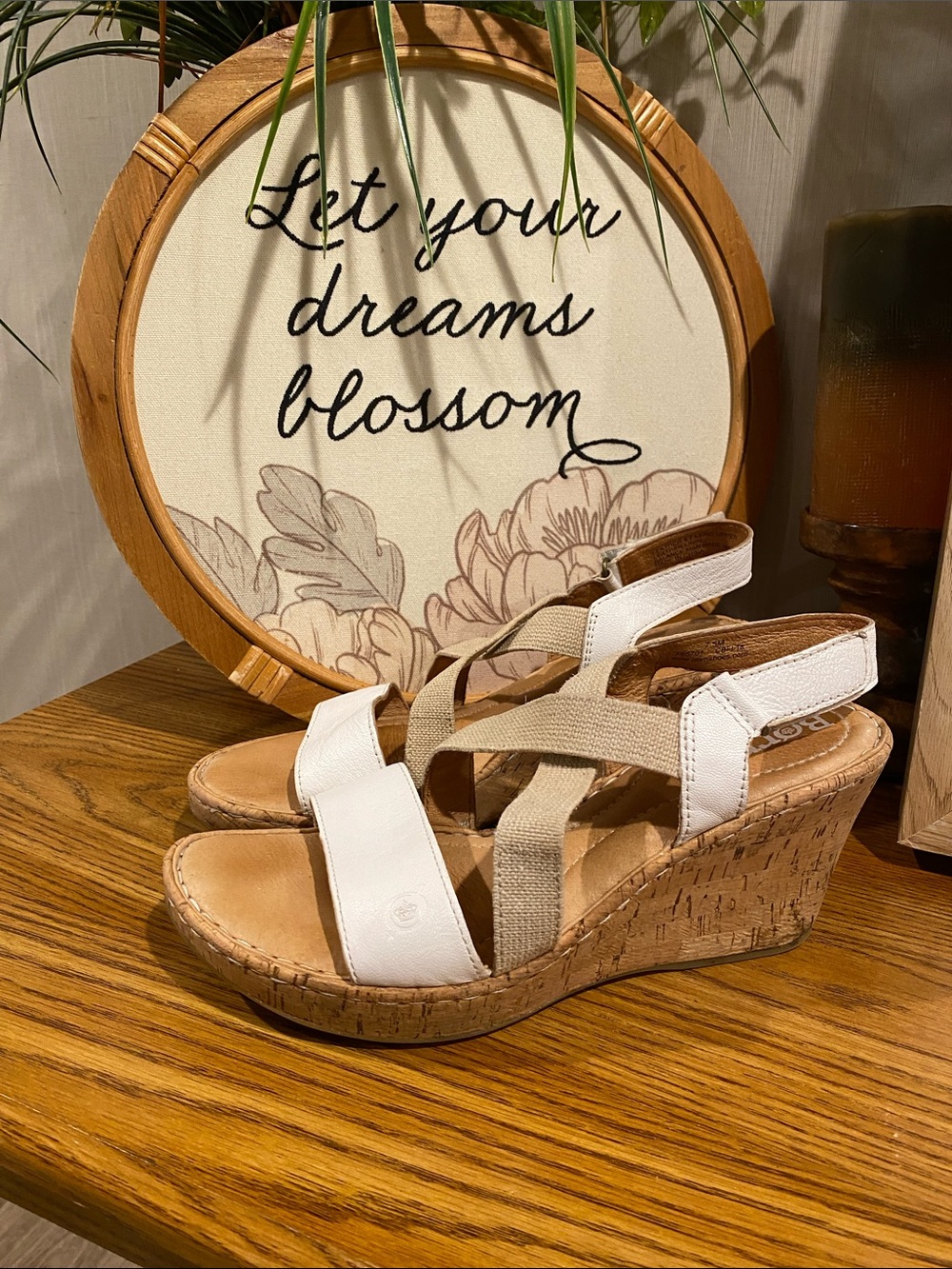 Born White and Tan Cork Wedge Sandals